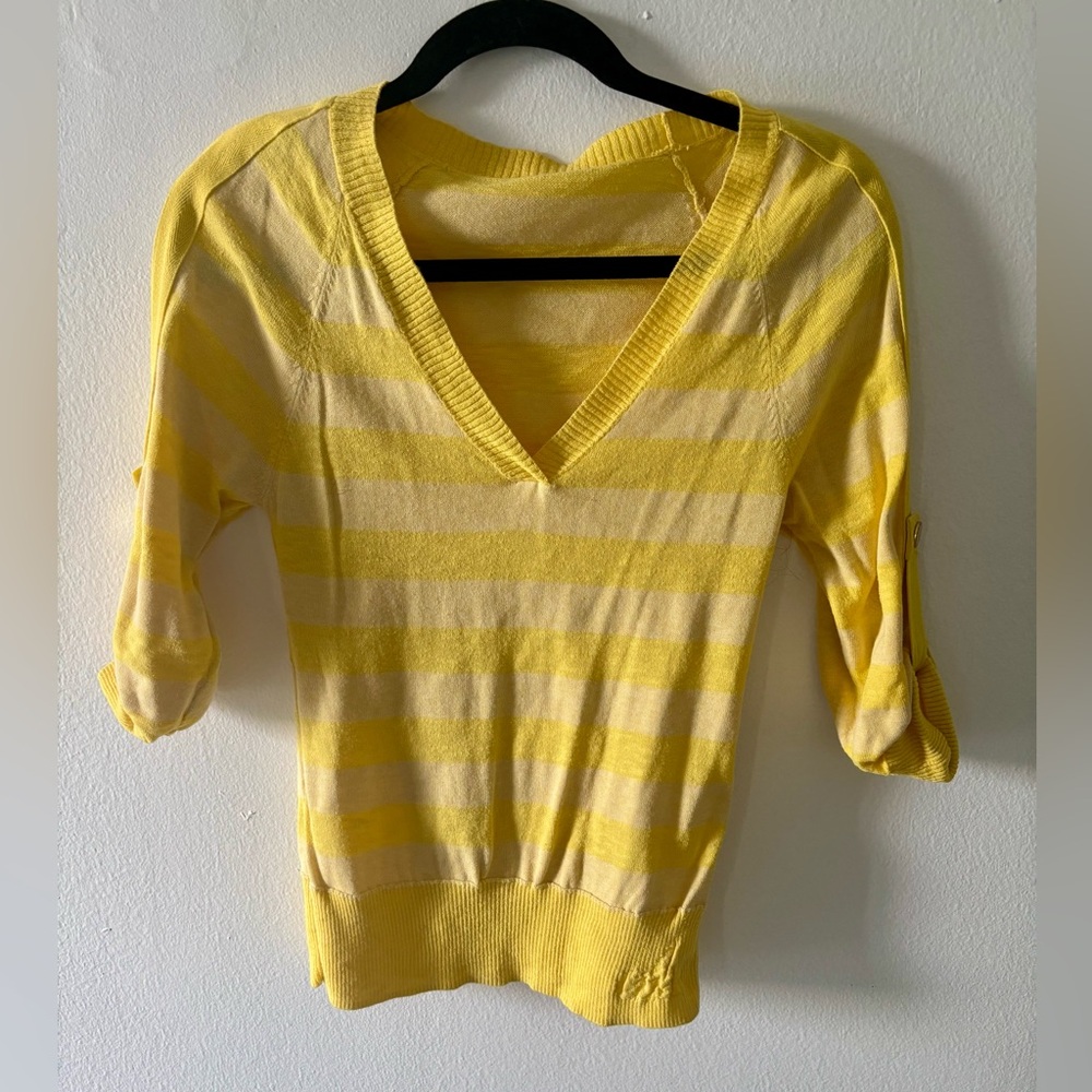 Armani Exchange Yellow Striped V-Neck Sweater